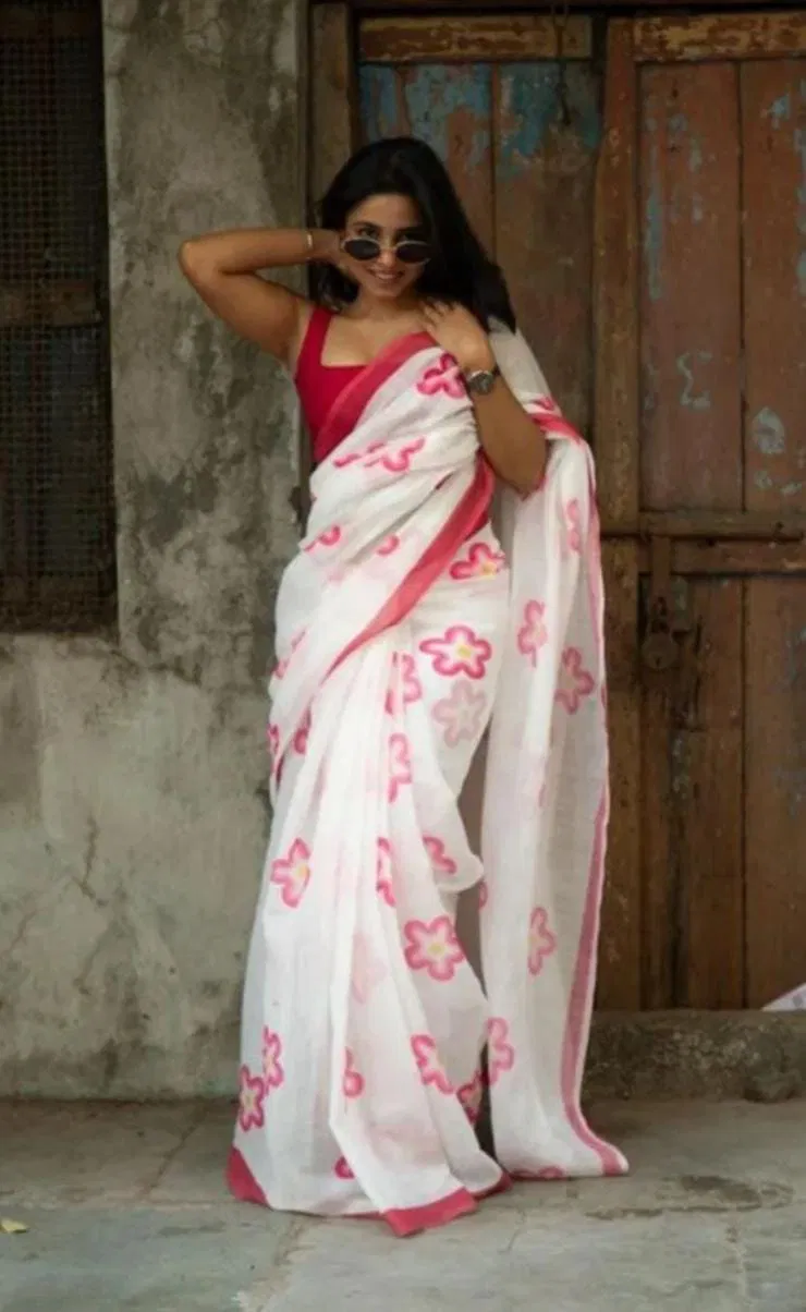MG558 Plain Linen Digital Printed Daily Wear Saree Wholesale Market In Surat